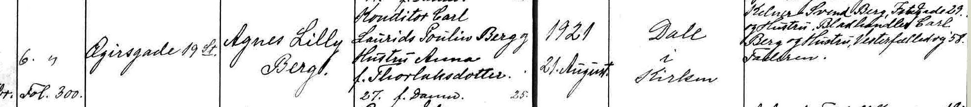 Udsnit af Sct. Stefans Kirkebog., Agnes Lilly Berg